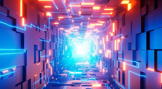 Visión desde abajo de un tunel futurista con luces