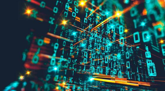 Números y letras con aros de luz en una composición futurista