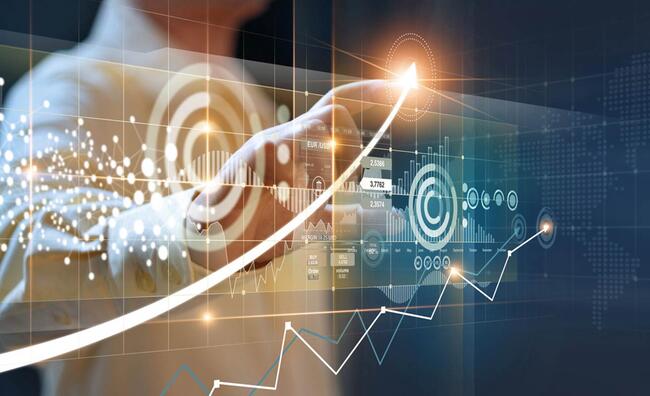 Persona tocando una gráfica proyectada holográficamente