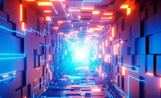 Visión desde abajo de un tunel futurista con luces