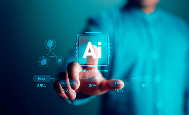 hombre pulsando botón AI inteligencia artificial