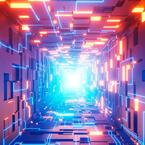 Visión desde abajo de un tunel futurista con luces